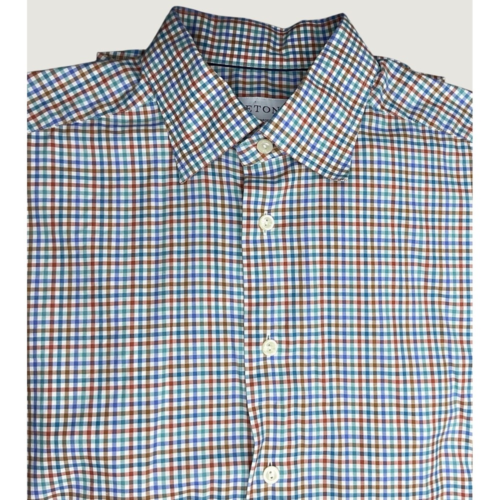 Eton Contemporary Fit Multi Color Check Shirt Mens 16.5 42 L Long Sleeve Cotton